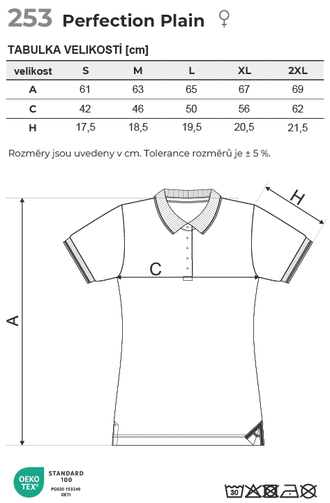 253 Perfection plain polokošile dámská Tabulka velikostí